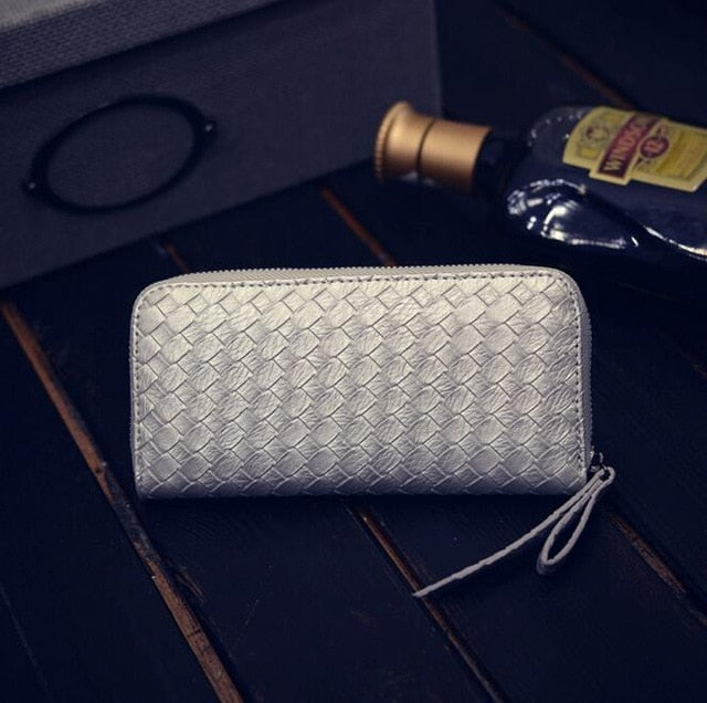 Women fashion new purse hot style weave a long zipper hand bag lady wallet fashion mobile wallet