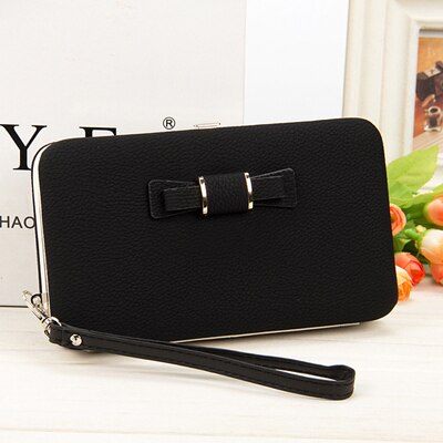 Bokinslon Woman Wallet Long Section PU Leather Bowknot Girls Brand Purse Popular Practical Ladies Hand Wallet