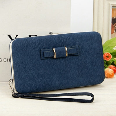 Bokinslon Woman Wallet Long Section PU Leather Bowknot Girls Brand Purse Popular Practical Ladies Hand Wallet