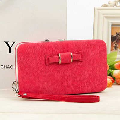Bokinslon Woman Wallet Long Section PU Leather Bowknot Girls Brand Purse Popular Practical Ladies Hand Wallet