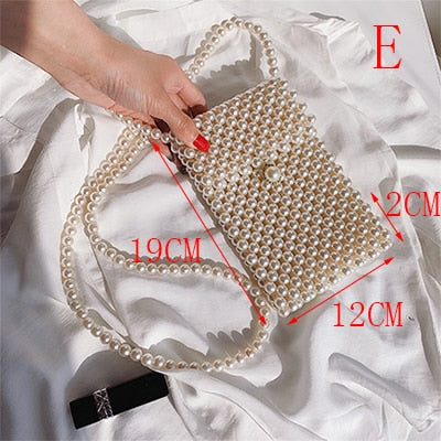 Hand-woven Pearl Women's Bags Beaded Women Handbag Designer Shoulder Crossbody Bag Phone Bag Ladies Hand Bags Purse Clutch 2019