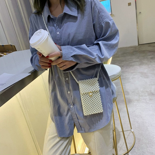 Brand Hand-woven Pearl Bags Solid Color Square Shoulder Bag Elegant Evening Clutch Purses Party Vintage Luxury Handbags New 2019