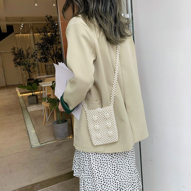 Brand Hand-woven Pearl Bags Solid Color Square Shoulder Bag Elegant Evening Clutch Purses Party Vintage Luxury Handbags New 2019