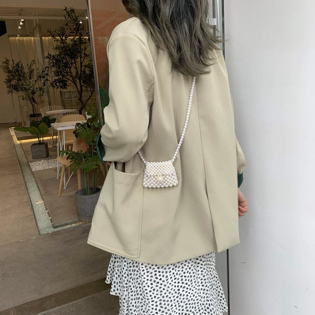 Brand Hand-woven Pearl Bags Solid Color Square Shoulder Bag Elegant Evening Clutch Purses Party Vintage Luxury Handbags New 2019