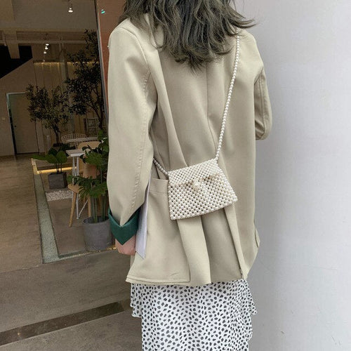 Brand Hand-woven Pearl Bags Solid Color Square Shoulder Bag Elegant Evening Clutch Purses Party Vintage Luxury Handbags New 2019