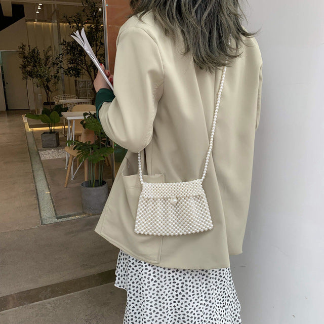 Brand Hand-woven Pearl Bags Solid Color Square Shoulder Bag Elegant Evening Clutch Purses Party Vintage Luxury Handbags New 2019