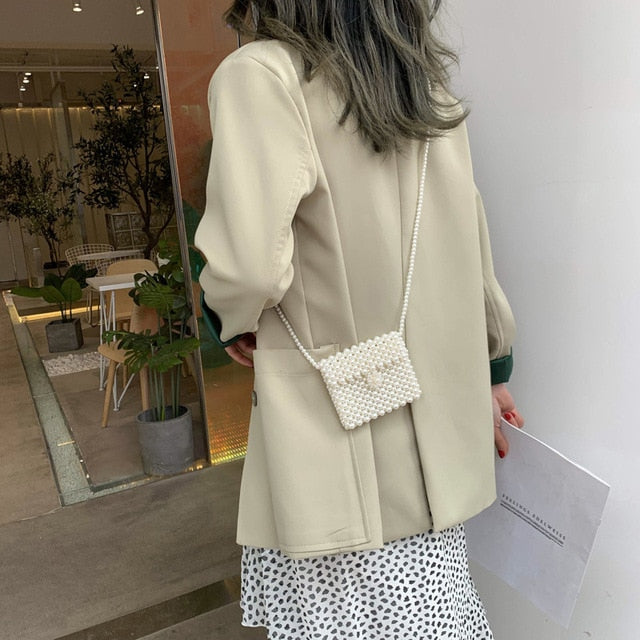 Brand Hand-woven Pearl Bags Solid Color Square Shoulder Bag Elegant Evening Clutch Purses Party Vintage Luxury Handbags New 2019