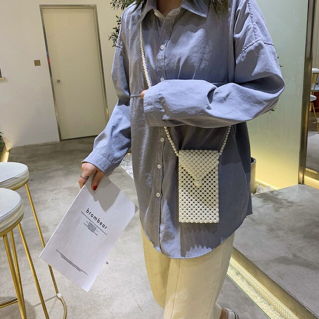 Brand Hand-woven Pearl Bags Solid Color Square Shoulder Bag Elegant Evening Clutch Purses Party Vintage Luxury Handbags New 2019